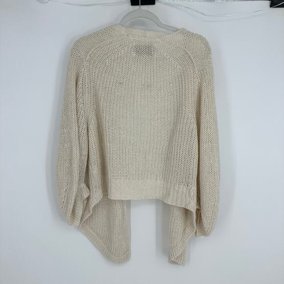 Brochu Walker Womens M Linen Cardigan Ivory Open Knit Puff Sleeve Coastal - Picture 6 of 10